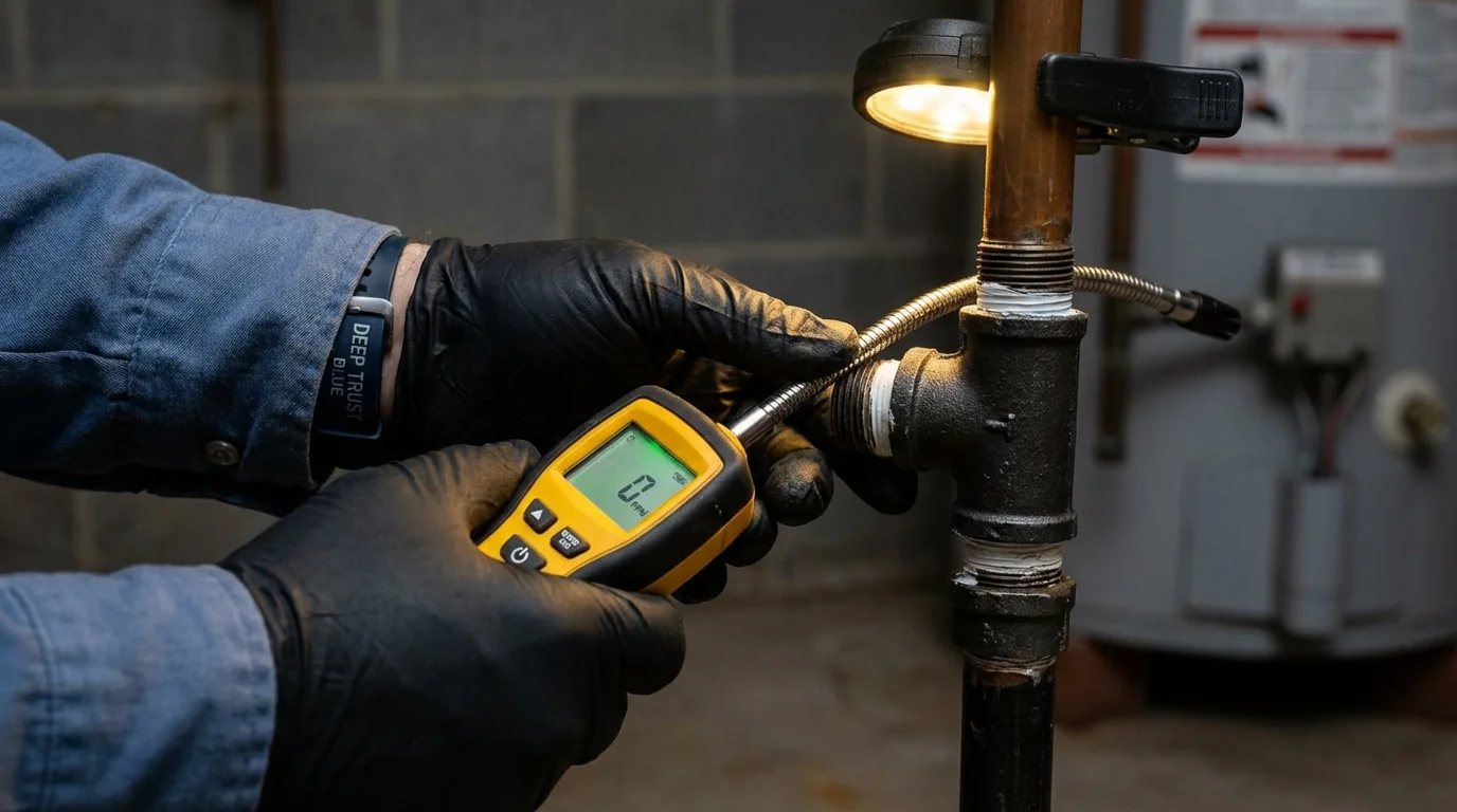 Gas leak detection with electronic sniffer by Johns Plumbing LLC in Nedrow
