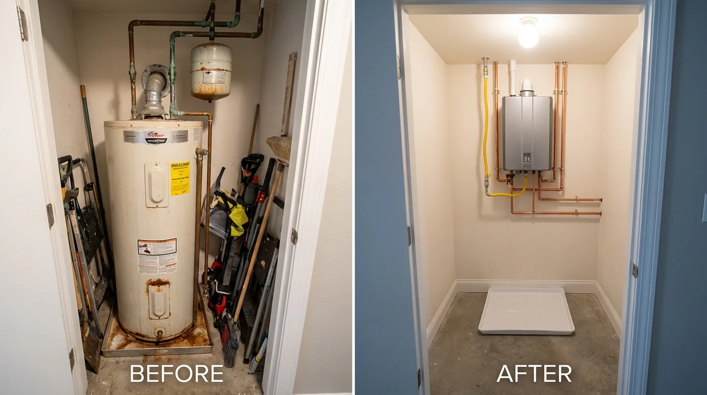 Tank water heater versus wall-mounted tankless unit comparison for Nedrow, NY homeowners