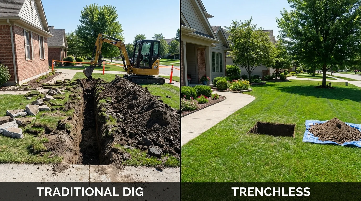 Trenchless sewer repair with minimal yard damage versus traditional excavation in Nedrow, NY